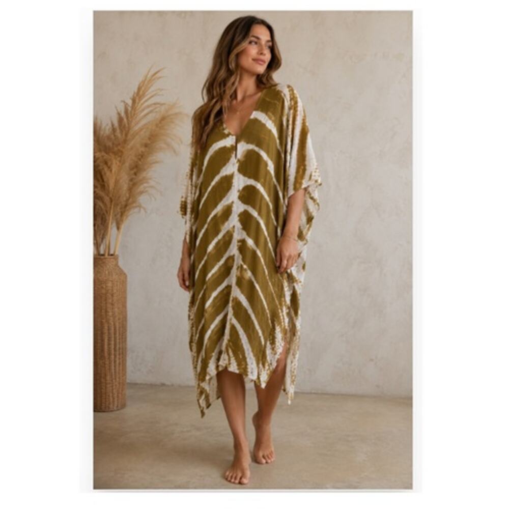 YFB Young Fabulous Browke Tie Dye Kaftan Dress Womens S/M Brown Boho
